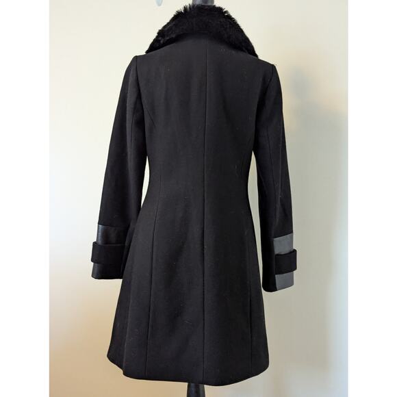 Via Spiga Wool Faux Fur Asymmetrical Full Zip Black Long Coat Jacket Sz 2 - Picture 3 of 11